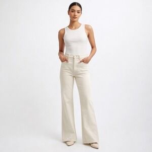 J.Crew '96 Flare Jeans Size 26 Cream High Rise Patch Pocket Minimalist Scandi